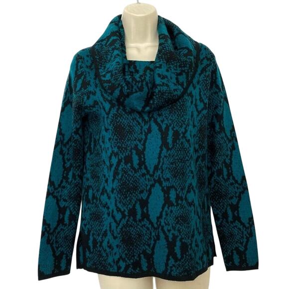 Antonio Melani Wool Blend Sweater Womens XS Green Black Animal Print Cowl Neck - Picture 1 of 8